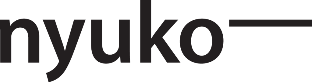 Logo Nyuko composé du texte 'Nyuko' en noir, suivi d'une ligne noire alignée sur le haut de la dernière lettre du logo